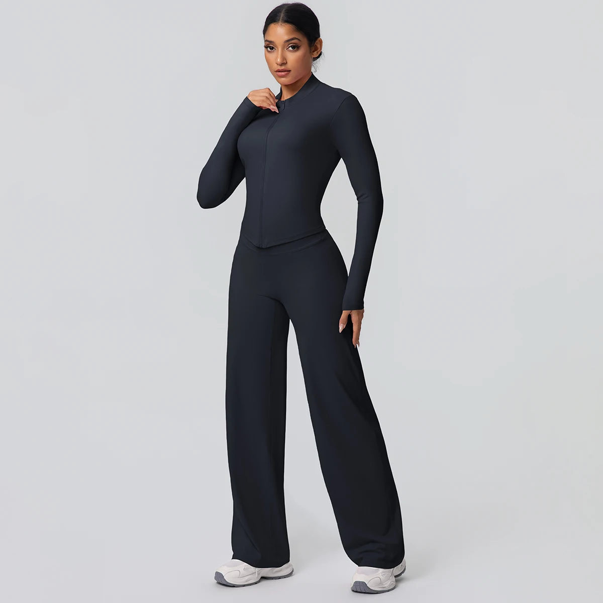 Custom Logo Premium High Stretch Long Sleeve Yoga Set Women Solid Color 2 Piece Gym Workout Activewear Sets