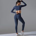 Women Long Sleeves Workout Outfit Sports Wear Push up Yoga Suits Scrunch Leggings Yoga Set Gym Fitness Set Run Clothes Tracksuit