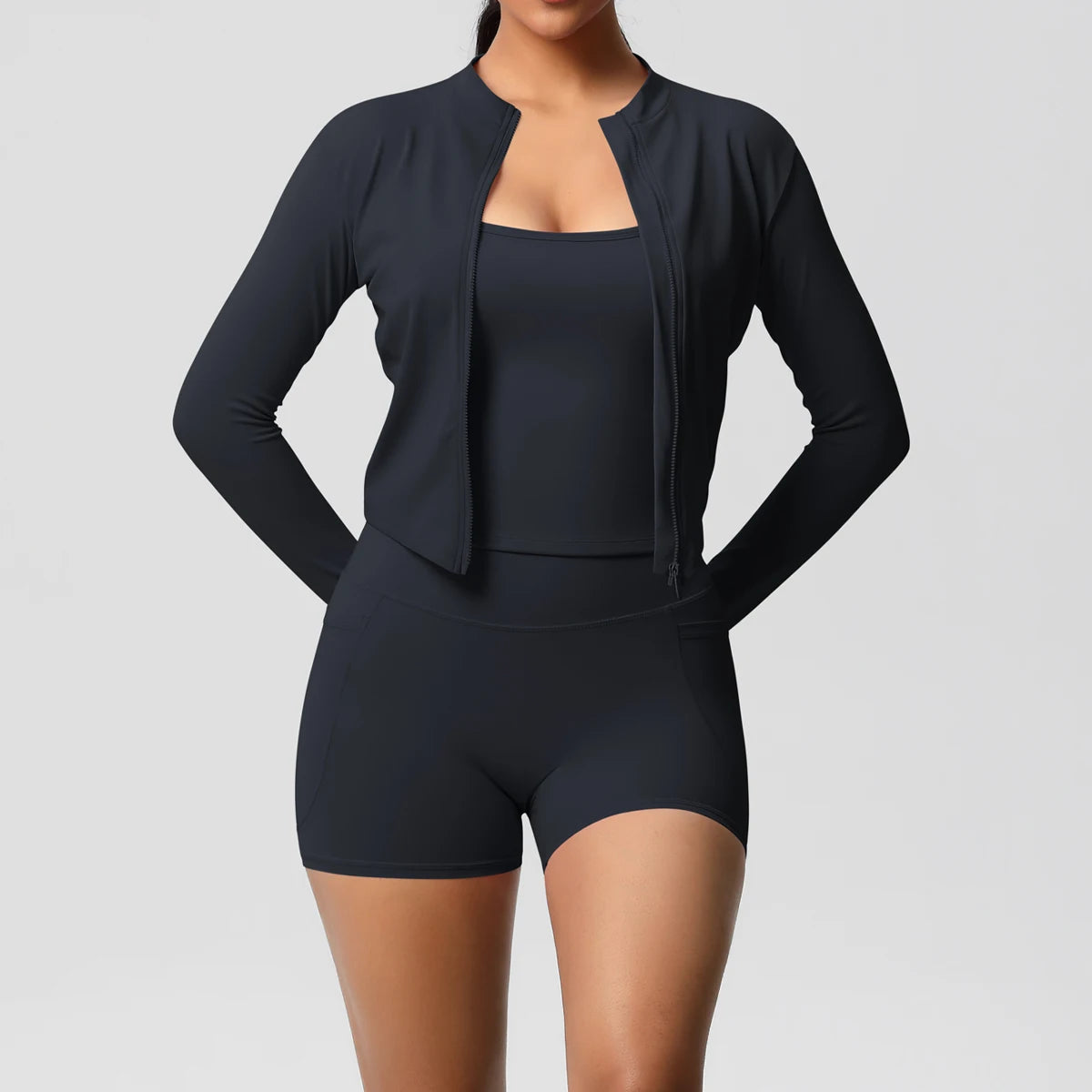 Wholesale Custom High Quality Women's Activewear Lightweight Breathable 3-Piece Yoga Set Long Sleeve Pants Butt Lift Casual Sets