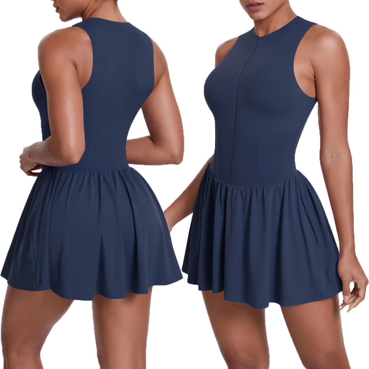 Women's High Quality Sleeveless Tennis Dress with Zippered Skirt Outdoor Running and Sliding Straps Imagen principal del producto