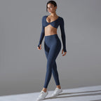 Women Long Sleeves Workout Outfit Sports Wear Push up Yoga Suits Scrunch Leggings Yoga Set Gym Fitness Set Run Clothes Tracksuit
