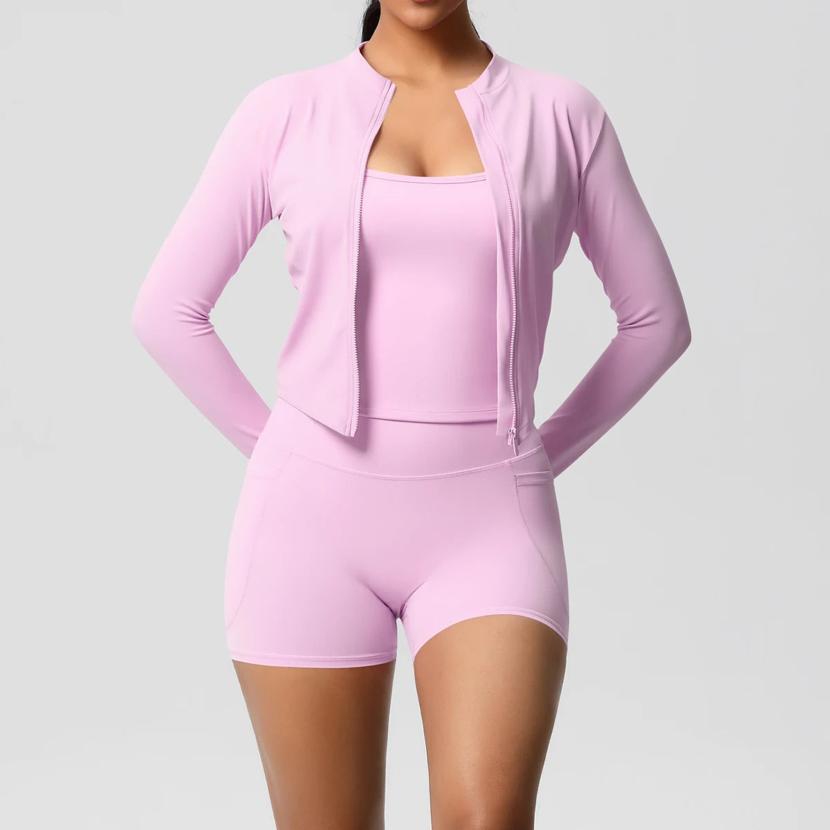 Wholesale Custom High Quality Women's Activewear Lightweight Breathable 3-Piece Yoga Set Long Sleeve Pants Butt Lift Casual Sets