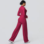 Custom Logo Premium High Stretch Long Sleeve Yoga Set Women Solid Color 2 Piece Gym Workout Activewear Sets