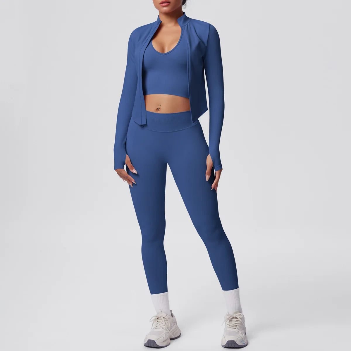 2026 Women's Seamless 3 Piece Yoga Set Breathable Quick Dry Tight Fit High Waist Full Zip up Workout Yoga Wear Gym Fitness Sets