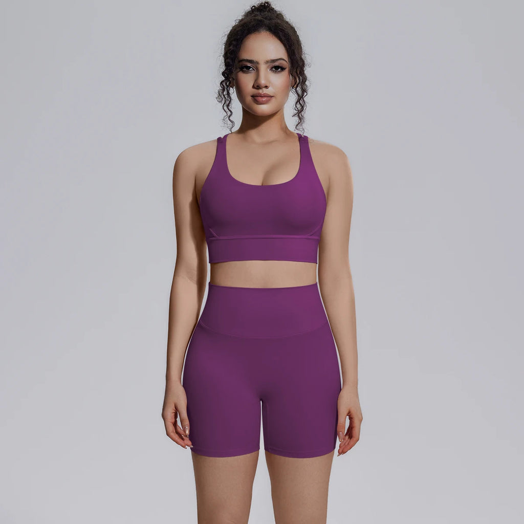 Seamless Yoga Set 2 Piece Women High Waist Leggings Shorts Sports Bra Fitness  Running Sportswear Workout Clothes