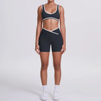High Quality Cross High Waist Shorts Sports Yoga Bra Set Contrasting Sports Bra Tight Yoga Pants Two Piece Set for Ladies