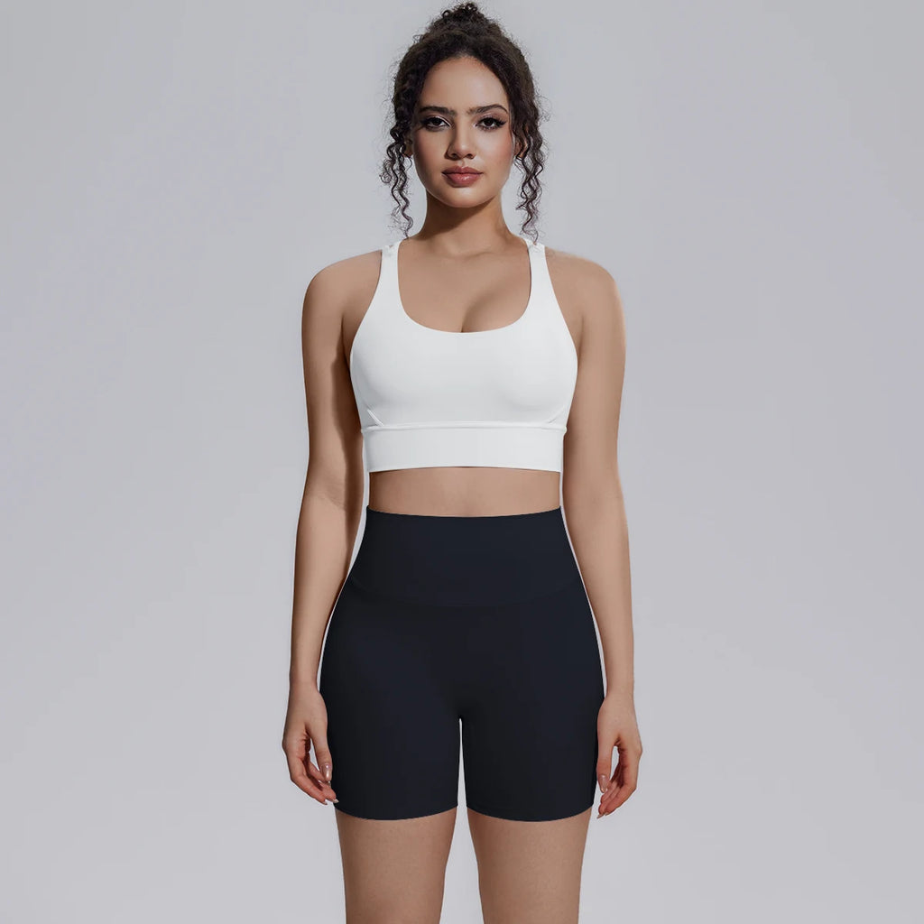 Seamless Yoga Set 2 Piece Women High Waist Leggings Shorts Sports Bra Fitness  Running Sportswear Workout Clothes