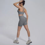 Seamless Yoga Set 2 Piece Women High Waist Leggings Shorts Sports Bra Fitness  Running Sportswear Workout Clothes