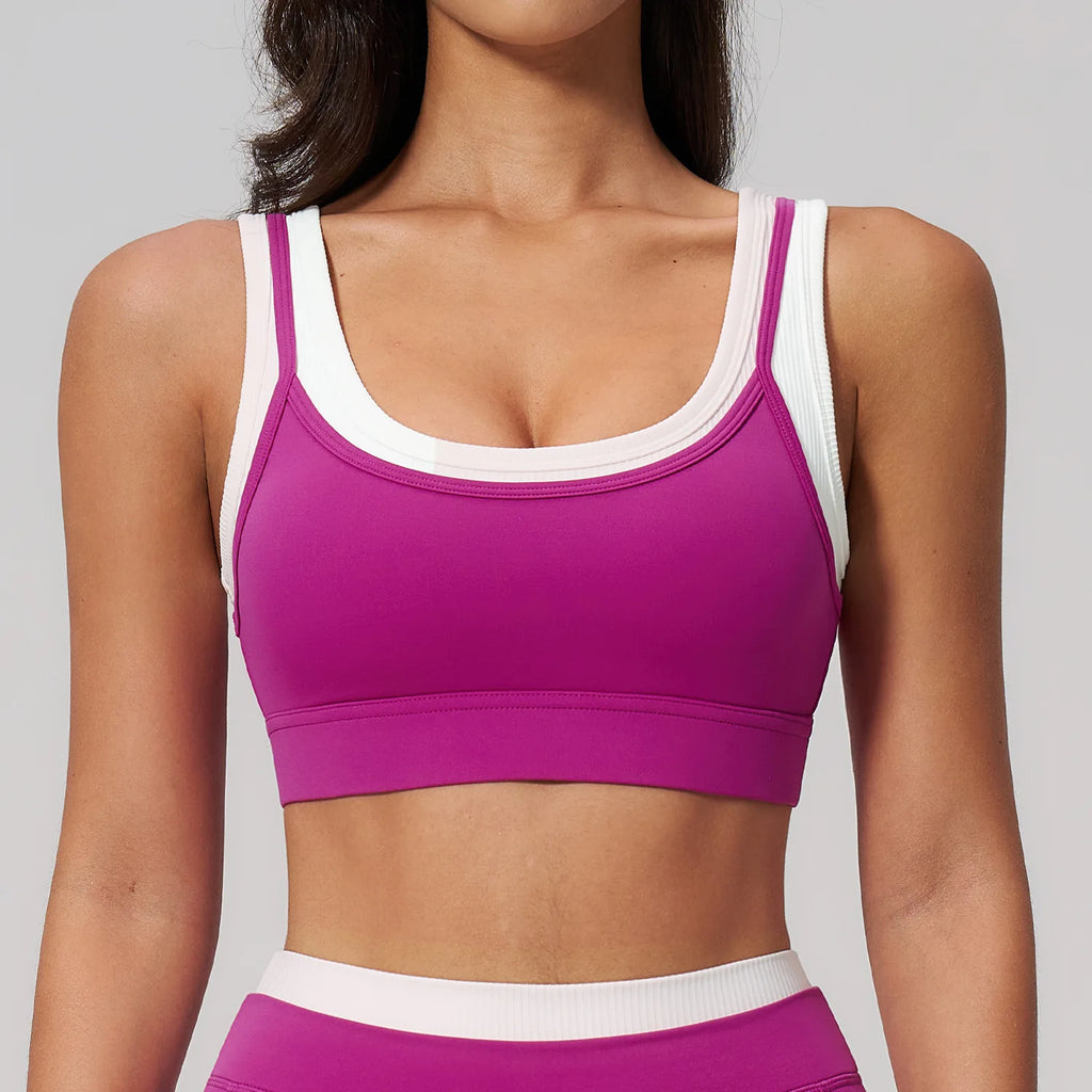 New Design Yoga Bra Women Naked Feeling Ribbed Color Block Sports Bra Padded Fitness Workout Top Activewear