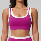 New Design Yoga Bra Women Naked Feeling Ribbed Color Block Sports Bra Padded Fitness Workout Top Activewear