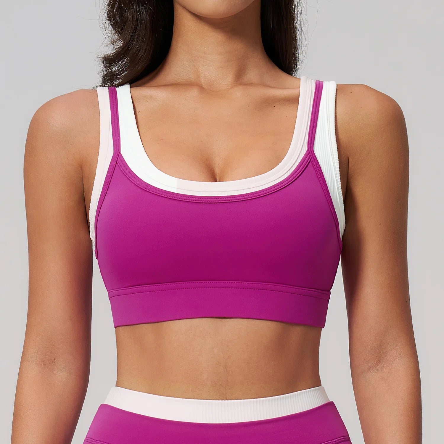 New Design Yoga Bra Women Naked Feeling Ribbed Color Block Sports Bra Padded Fitness Workout Top Activewear