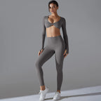 Women Long Sleeves Workout Outfit Sports Wear Push up Yoga Suits Scrunch Leggings Yoga Set Gym Fitness Set Run Clothes Tracksuit