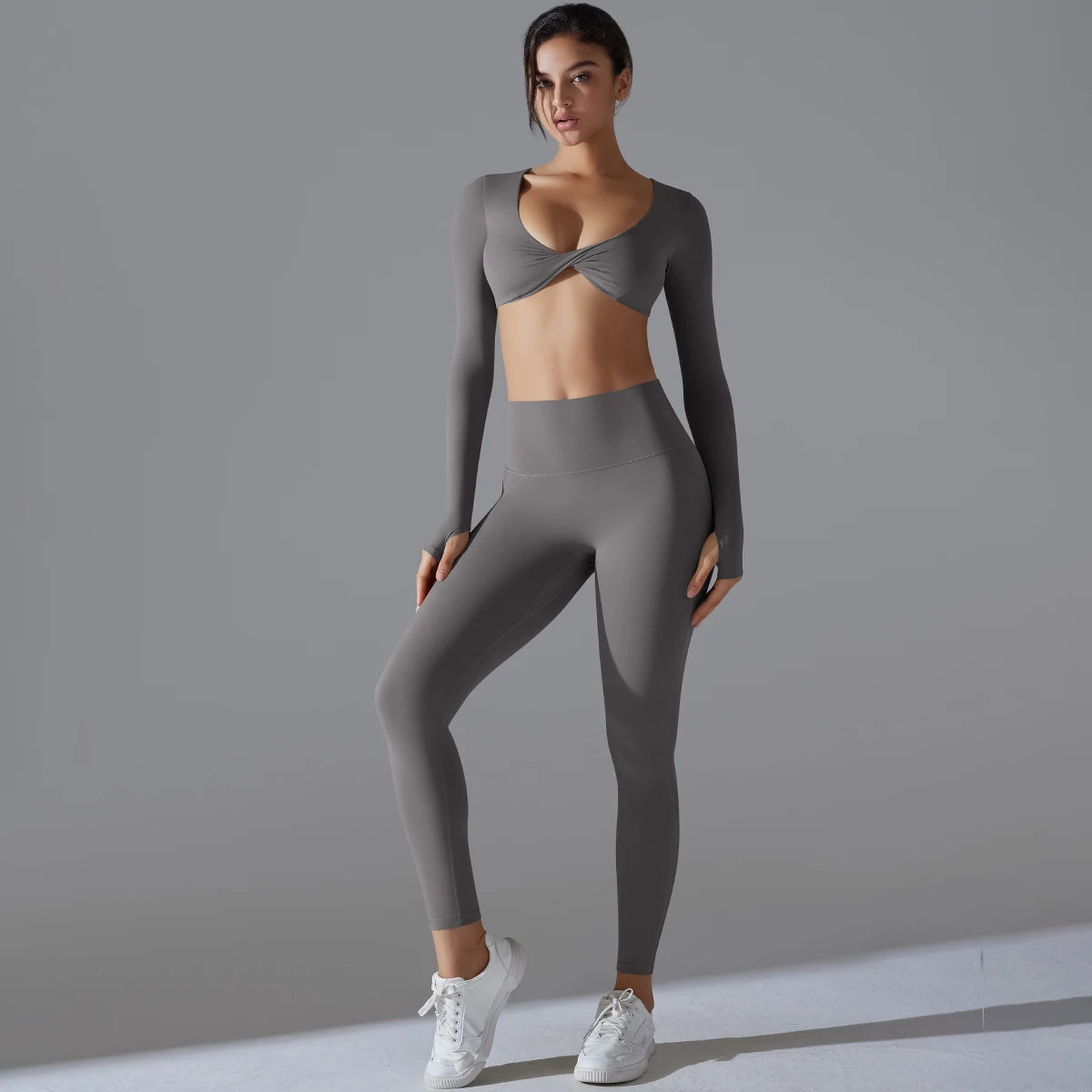 Women Long Sleeves Workout Outfit Sports Wear Push up Yoga Suits Scrunch Leggings Yoga Set Gym Fitness Set Run Clothes Tracksuit