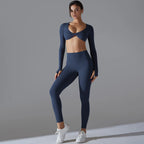Women Long Sleeves Workout Outfit Sports Wear Push up Yoga Suits Scrunch Leggings Yoga Set Gym Fitness Set Run Clothes Tracksuit