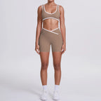 High Quality Cross High Waist Shorts Sports Yoga Bra Set Contrasting Sports Bra Tight Yoga Pants Two Piece Set for Ladies