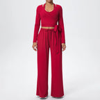 Women Yoga 3 Piece Set Halter Crop Top Wide Leg Pants Long Sleeve Top Activewear Workout Outfits Lounge Sports Gym Clothing