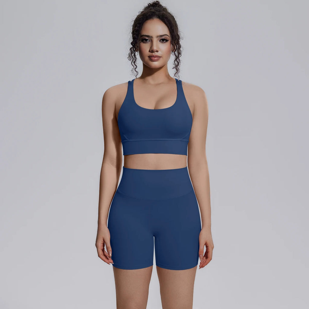 Seamless Yoga Set 2 Piece Women High Waist Leggings Shorts Sports Bra Fitness  Running Sportswear Workout Clothes