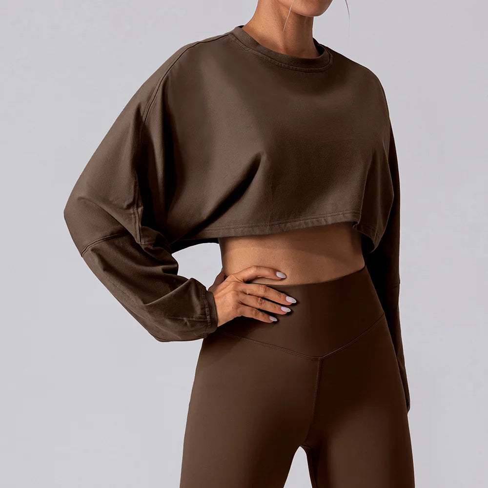 Custom Logo Fitness Sports Pullover Women Leisure Loose Long Sleeve Crop Top Pump Cover