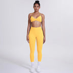 Women's Custom Front Logo Sports Bra Workout Leggings Set High Elastic Gym Fitness Seamless Breathable Eco-Friendly Lightweight