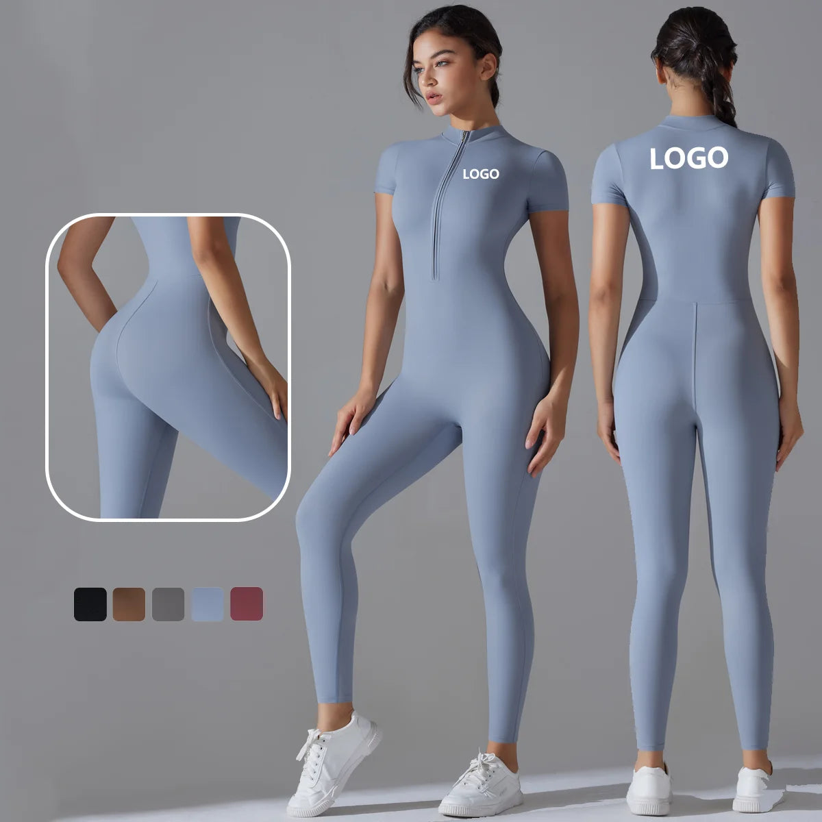 Custom Logo Women's Jumpsuit With Zipper Quick Dry Fitness Sport Active Wear Workout One Piece Fitness Yoga Wear Playsuit Imagen principal del producto