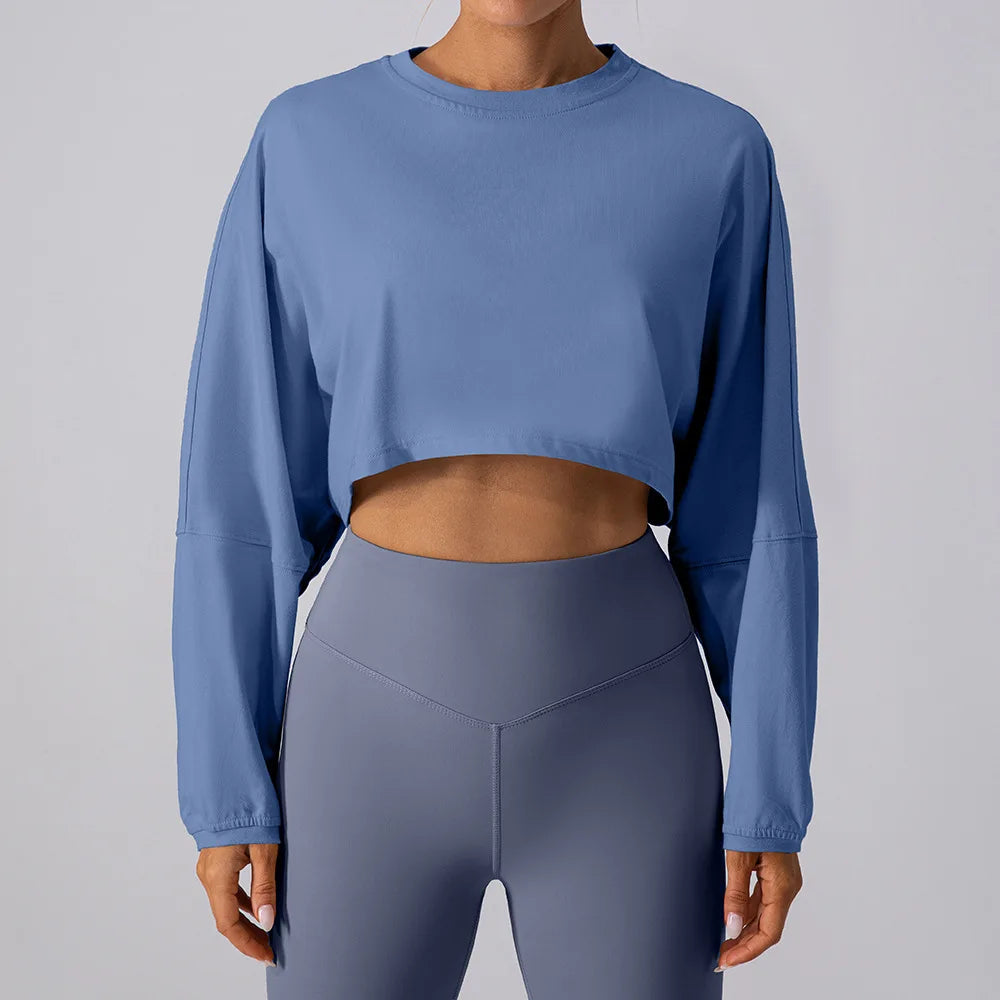 Custom Logo Fitness Sports Pullover Women Leisure Loose Long Sleeve Crop Top Pump Cover