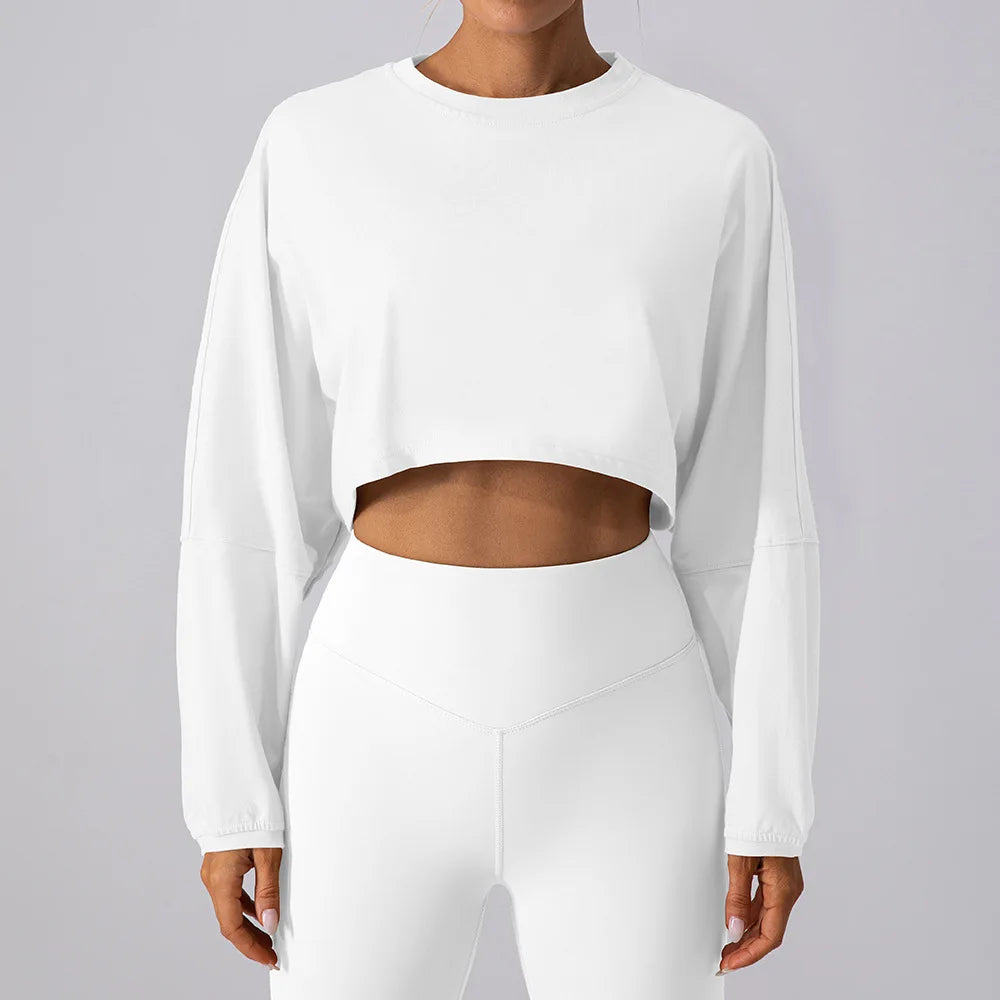 Custom Logo Fitness Sports Pullover Women Leisure Loose Long Sleeve Crop Top Pump Cover