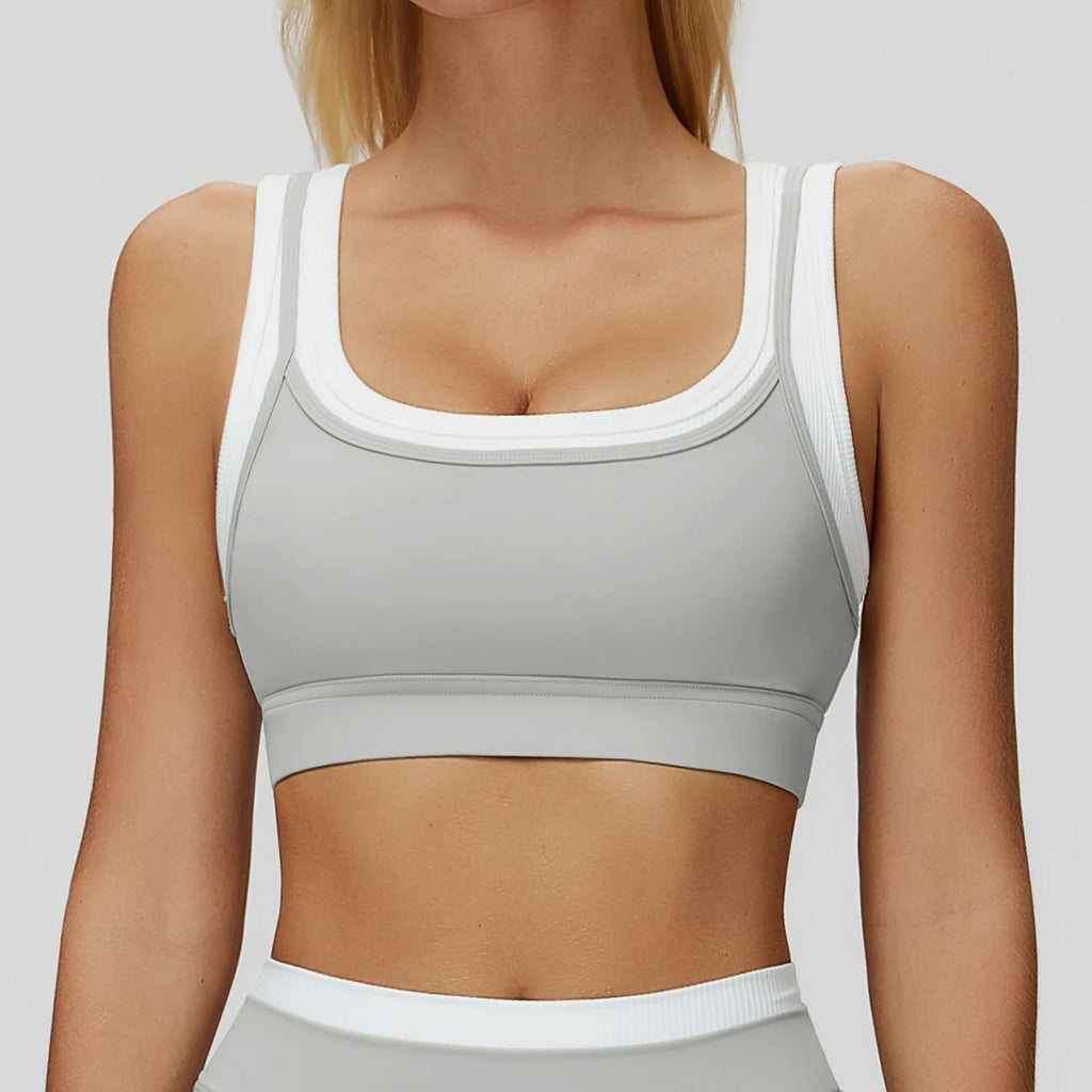 New Design Yoga Bra Women Naked Feeling Ribbed Color Block Sports Bra Padded Fitness Workout Top Activewear