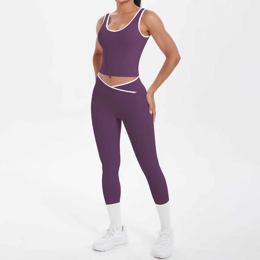 High Quality Four-Way Stretch Gym Fitness Sets for Women Solid Pattern Yoga Bra & Leggings Plus Size Sports Outfit for Workout