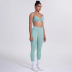 Women's Custom Front Logo Sports Bra Workout Leggings Set High Elastic Gym Fitness Seamless Breathable Eco-Friendly Lightweight