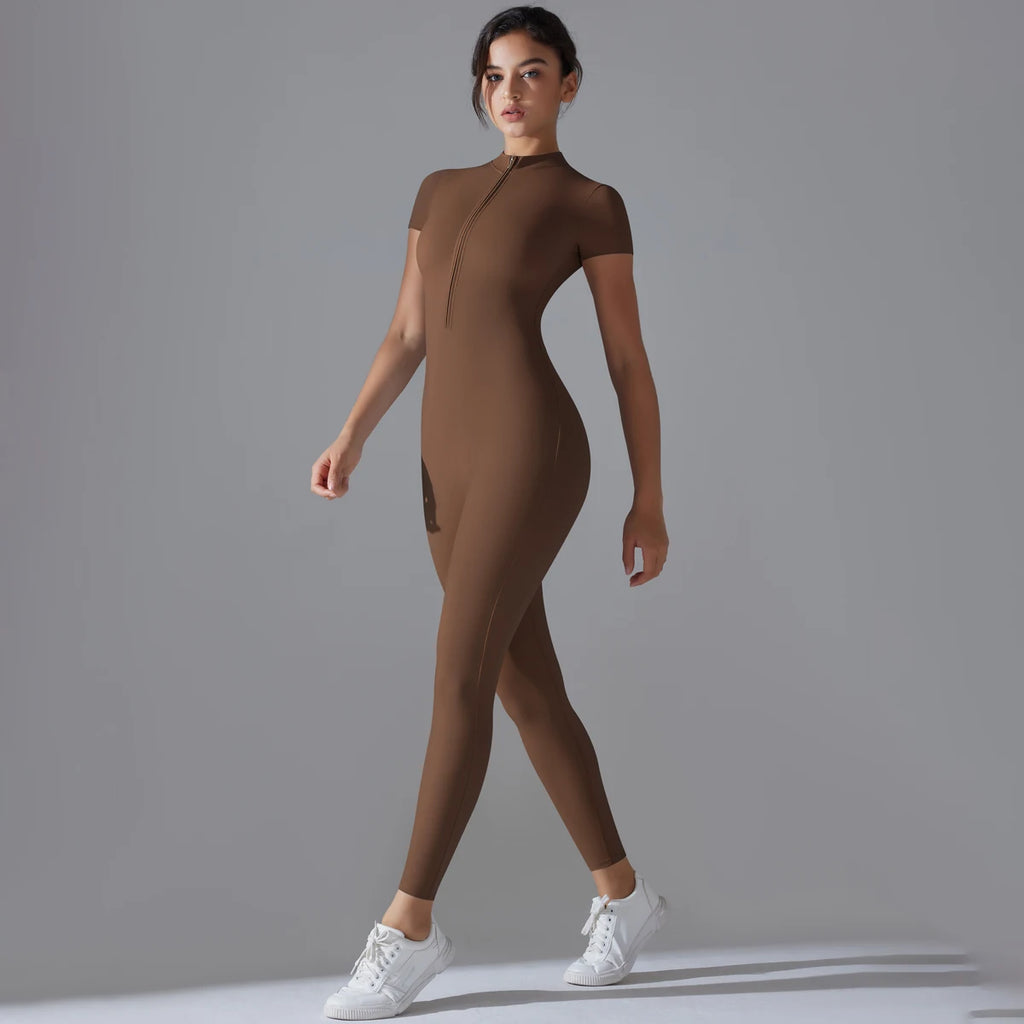 Custom Logo Women's Jumpsuit With Zipper Quick Dry Fitness Sport Active Wear Workout One Piece Fitness Yoga Wear Playsuit