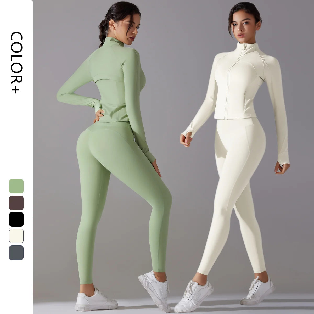 High Quality Women's Quick Dry Yoga Sports Suit Fashionable Slim Gym Fitness Zipper Track Leggings Breathable Lightweight Jacket Imagen principal del producto
