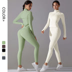 High Quality Women's Quick Dry Yoga Sports Suit Fashionable Slim Gym Fitness Zipper Track Leggings Breathable Lightweight Jacket