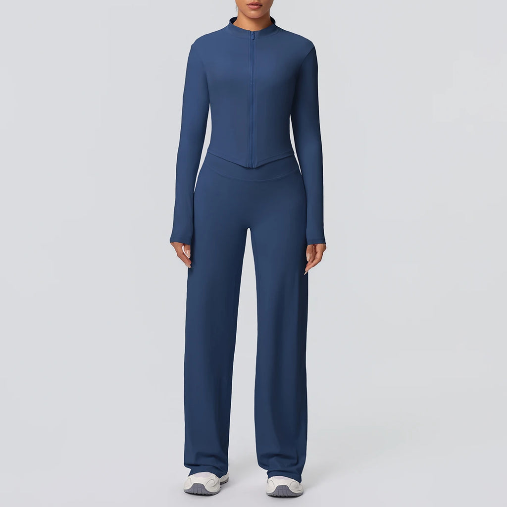Custom Logo Premium High Stretch Long Sleeve Yoga Set Women Solid Color 2 Piece Gym Workout Activewear Sets