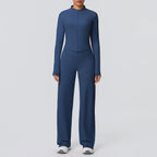 Custom Logo Premium High Stretch Long Sleeve Yoga Set Women Solid Color 2 Piece Gym Workout Activewear Sets