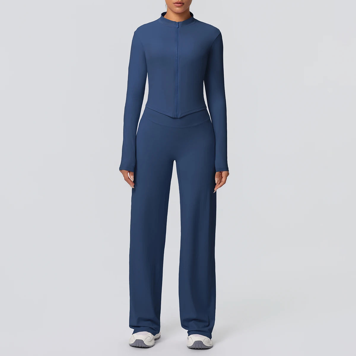Custom Logo Premium High Stretch Long Sleeve Yoga Set Women Solid Color 2 Piece Gym Workout Activewear Sets