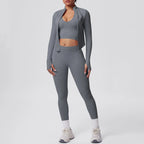 2026 Women's Seamless 3 Piece Yoga Set Breathable Quick Dry Tight Fit High Waist Full Zip up Workout Yoga Wear Gym Fitness Sets