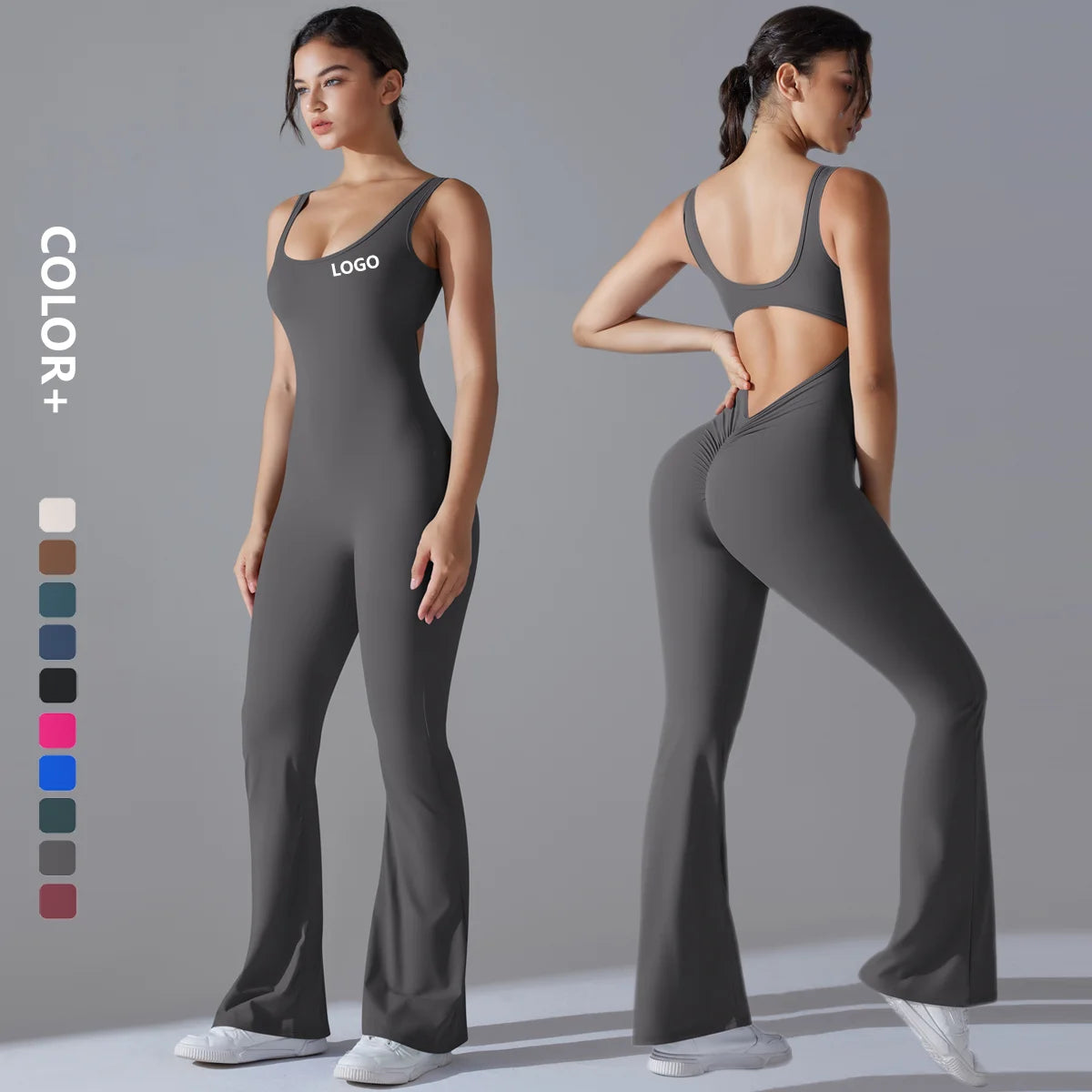 Women Jumpsuit Wide Leg Backless Jumpsuit Women Yoga Fitness Wear Bodysuit Hollow Out Gym Jumpsuits for Women Imagen principal del producto