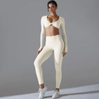 Women Long Sleeves Workout Outfit Sports Wear Push up Yoga Suits Scrunch Leggings Yoga Set Gym Fitness Set Run Clothes Tracksuit