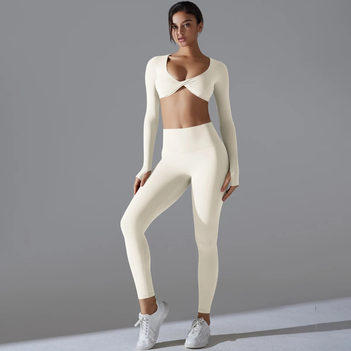 Women Long Sleeves Workout Outfit Sports Wear Push up Yoga Suits Scrunch Leggings Yoga Set Gym Fitness Set Run Clothes Tracksuit
