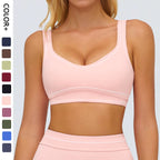 Brushed Yoga Bra Women Naked Feeling Color Block Sports Bra Padded Shockproof Fitness Workout Bra