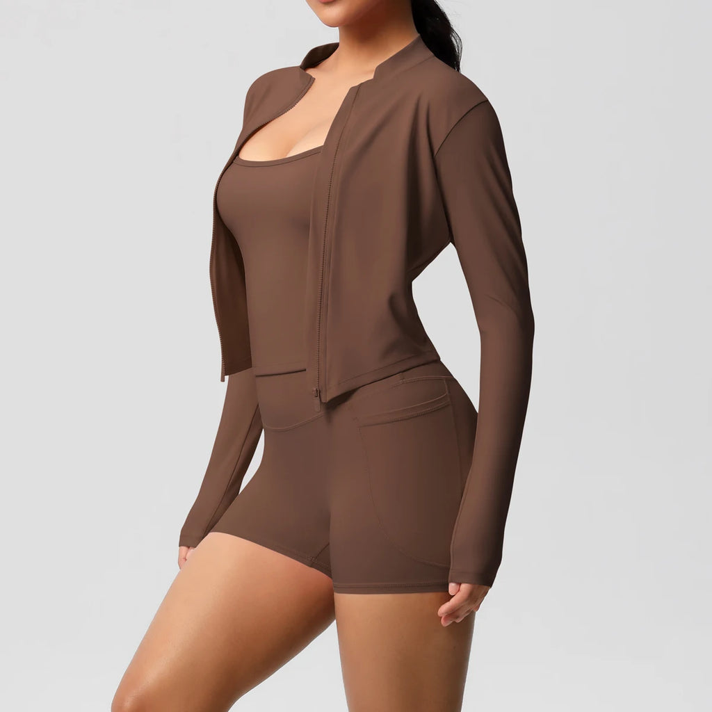 Wholesale Custom High Quality Women's Activewear Lightweight Breathable 3-Piece Yoga Set Long Sleeve Pants Butt Lift Casual Sets