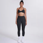 Women's Custom Front Logo Sports Bra Workout Leggings Set High Elastic Gym Fitness Seamless Breathable Eco-Friendly Lightweight