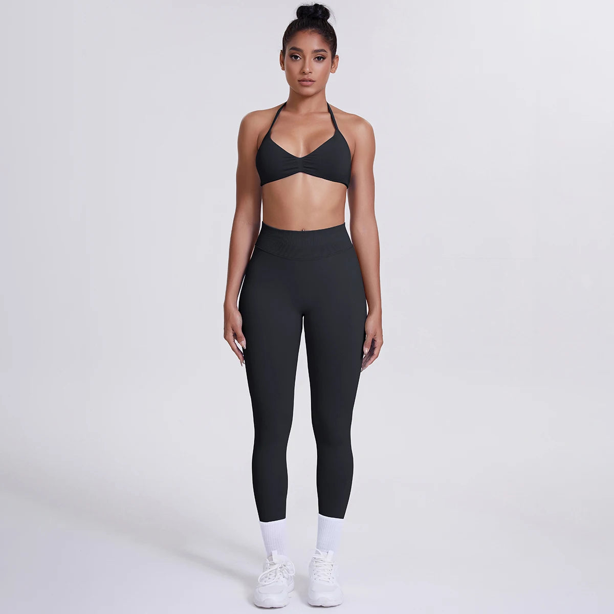 Women's Custom Front Logo Sports Bra Workout Leggings Set High Elastic Gym Fitness Seamless Breathable Eco-Friendly Lightweight
