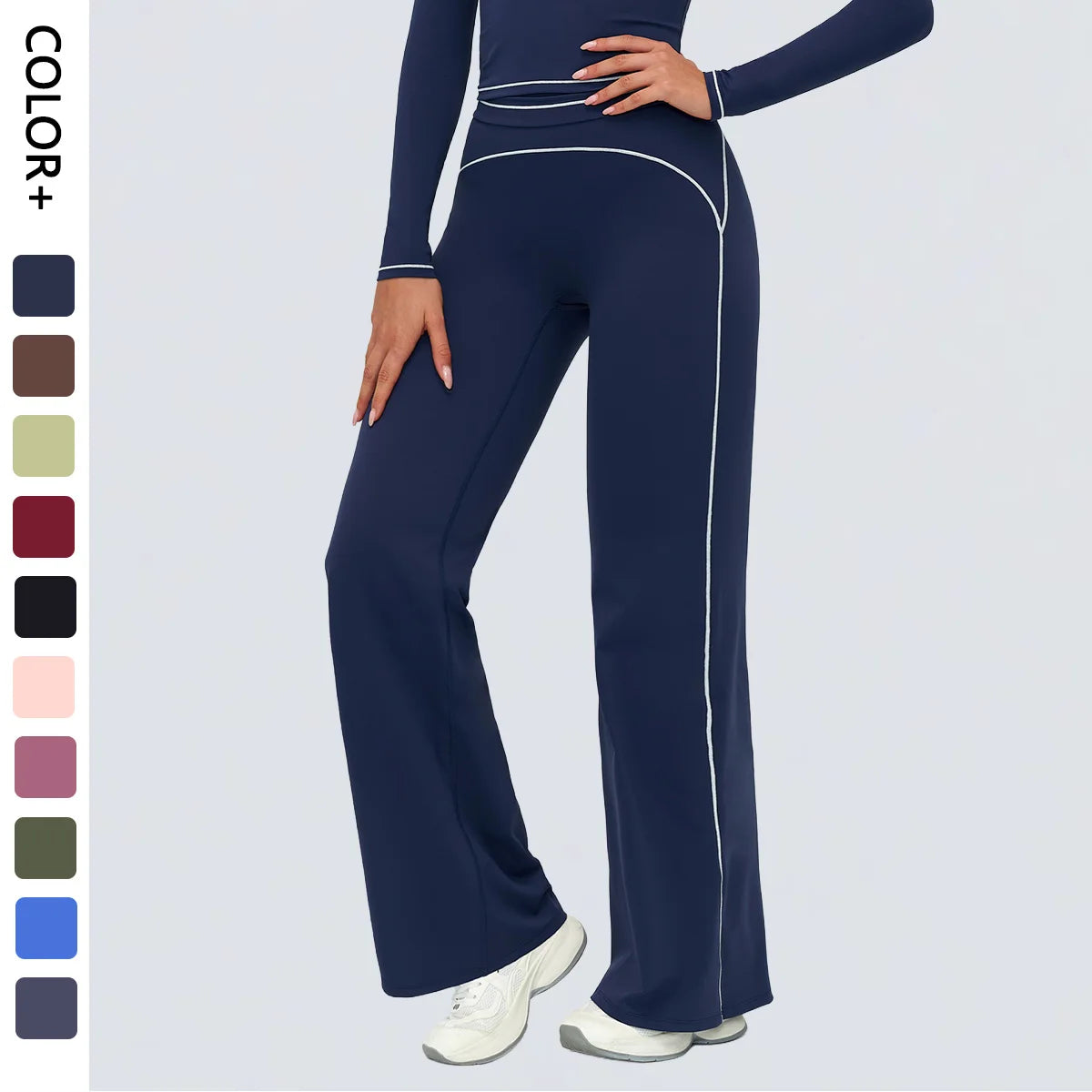 Wholesale Crossover Flare Yoga Pants Women High Waist Tummy Control Color Block Wide Leg Pants Imagen principal del producto