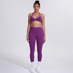 Women's Custom Front Logo Sports Bra Workout Leggings Set High Elastic Gym Fitness Seamless Breathable Eco-Friendly Lightweight