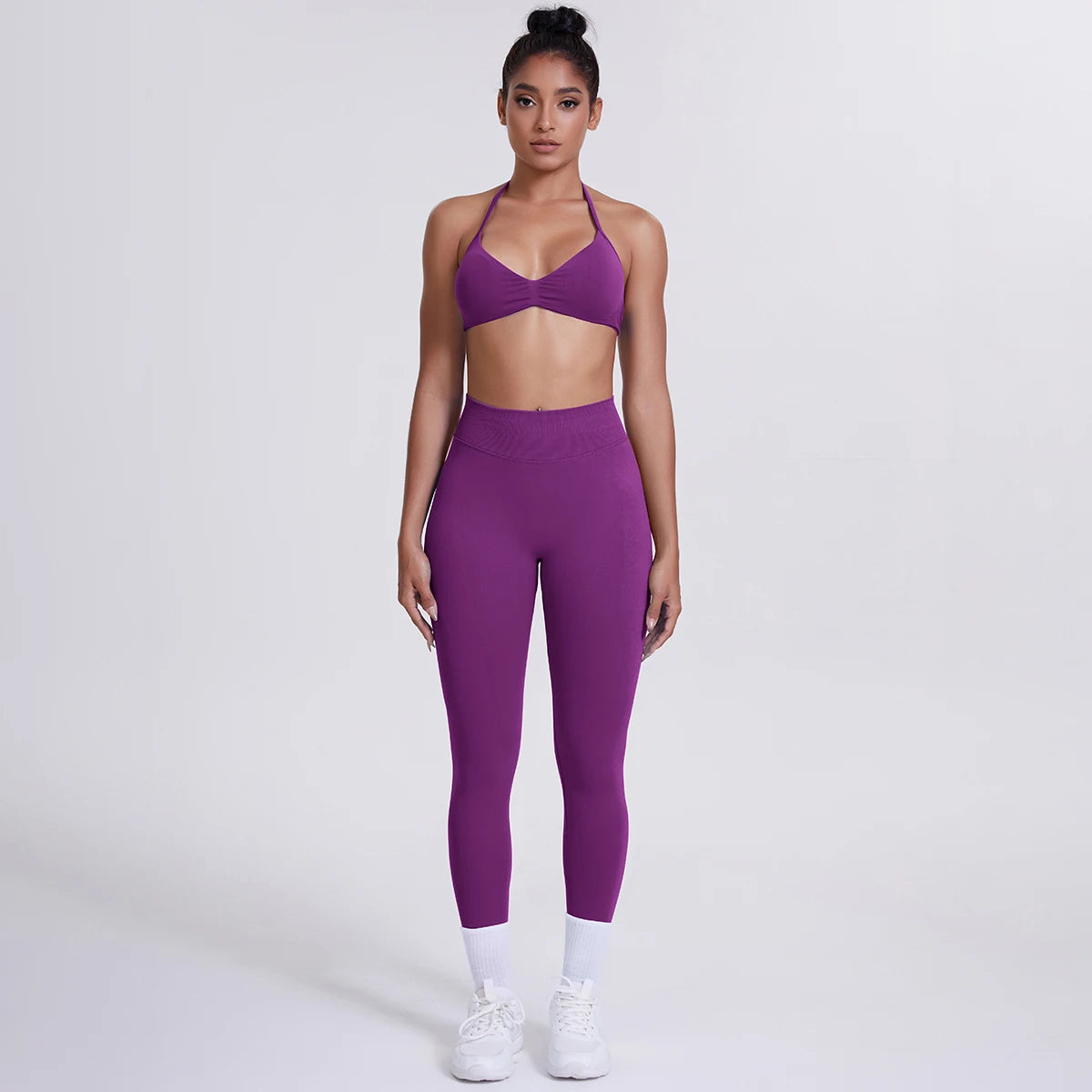 Women's Custom Front Logo Sports Bra Workout Leggings Set High Elastic Gym Fitness Seamless Breathable Eco-Friendly Lightweight