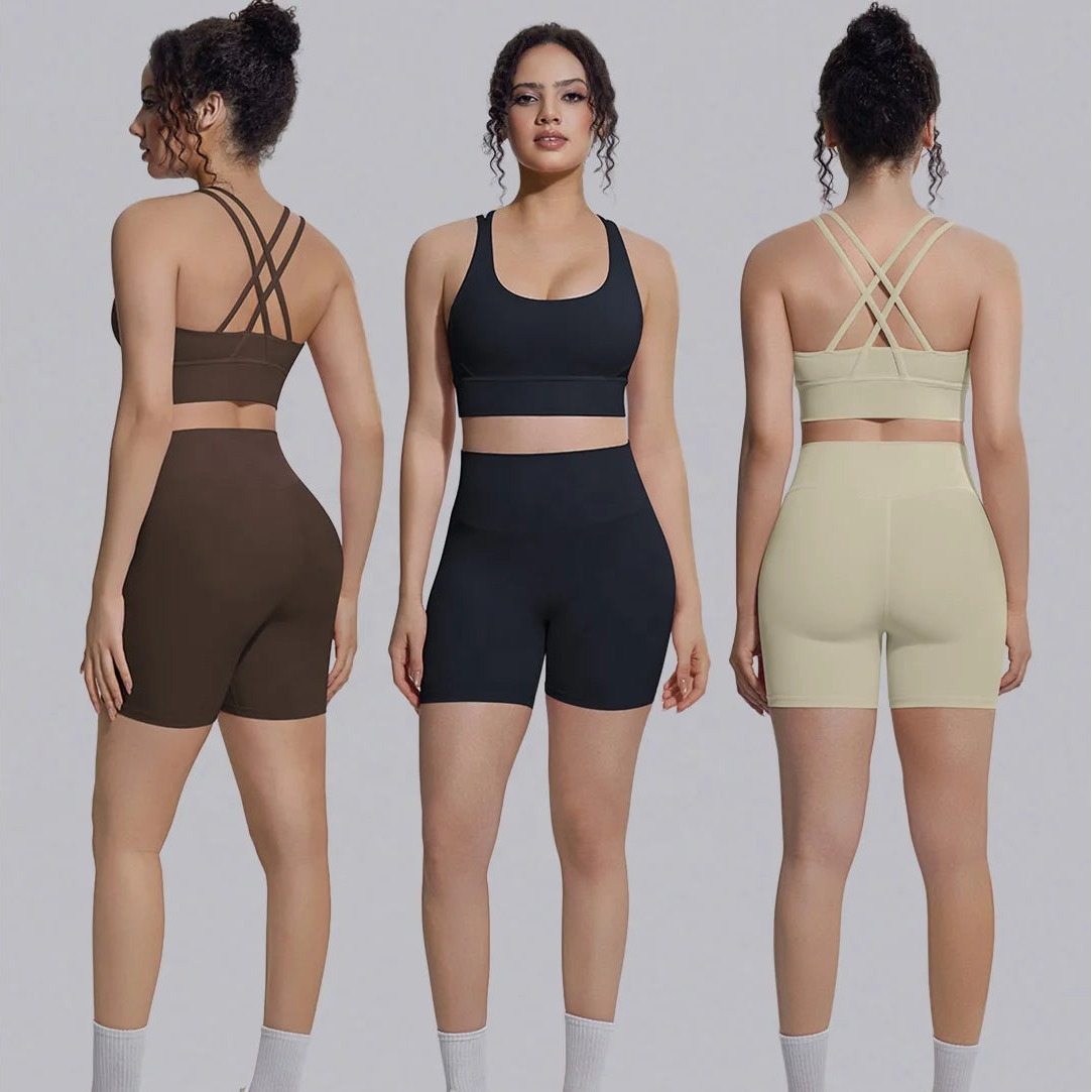 Volupie Bare Cross Short Set | Conjunto Top Espalda Cruzada + Short Tiro Alto Imagen principal del producto