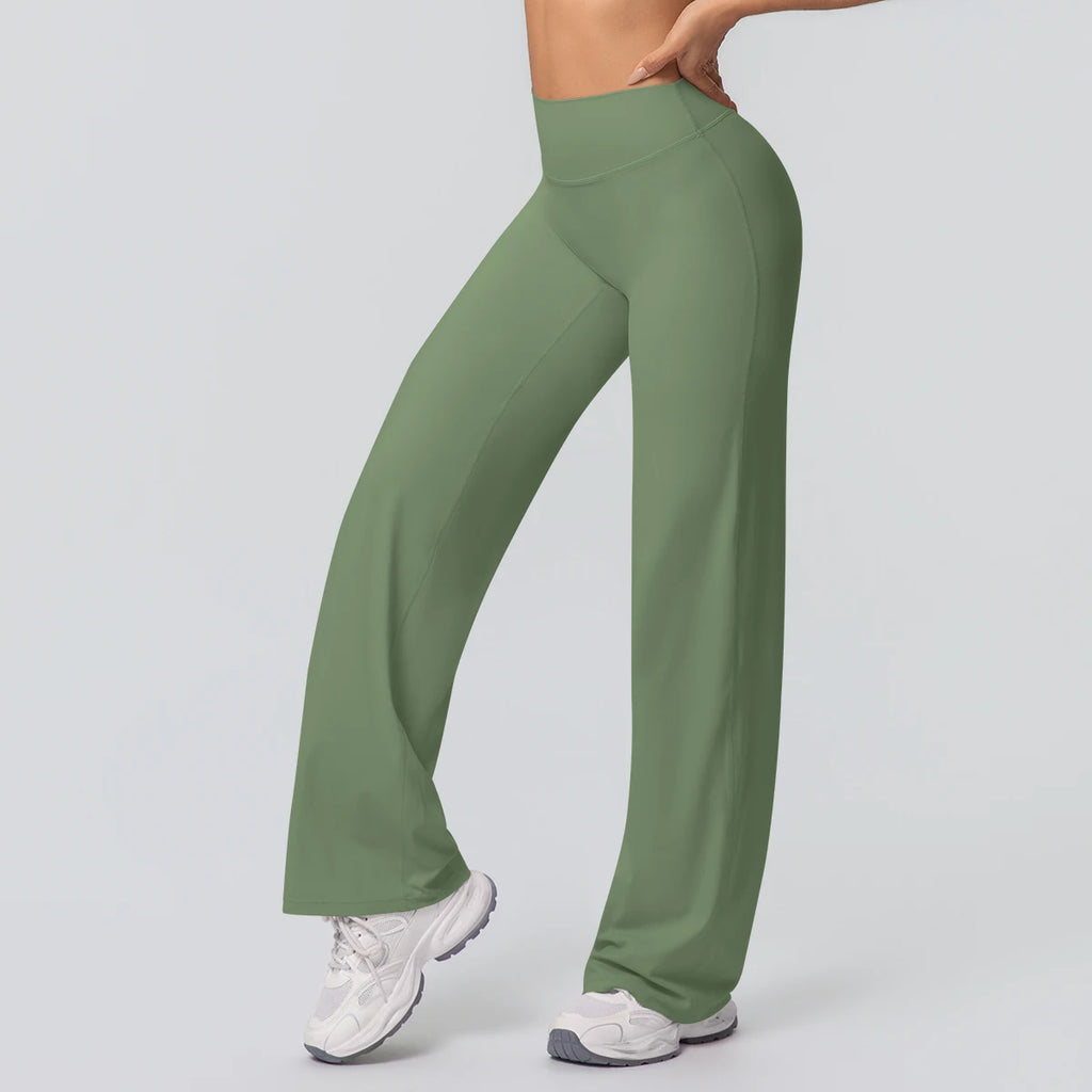 Custom Logo High Waist Quick Drying Hip Lifting Yoga Pants Tight Wide Leg Flared Pants Women Gym Sports Fitness Leggings