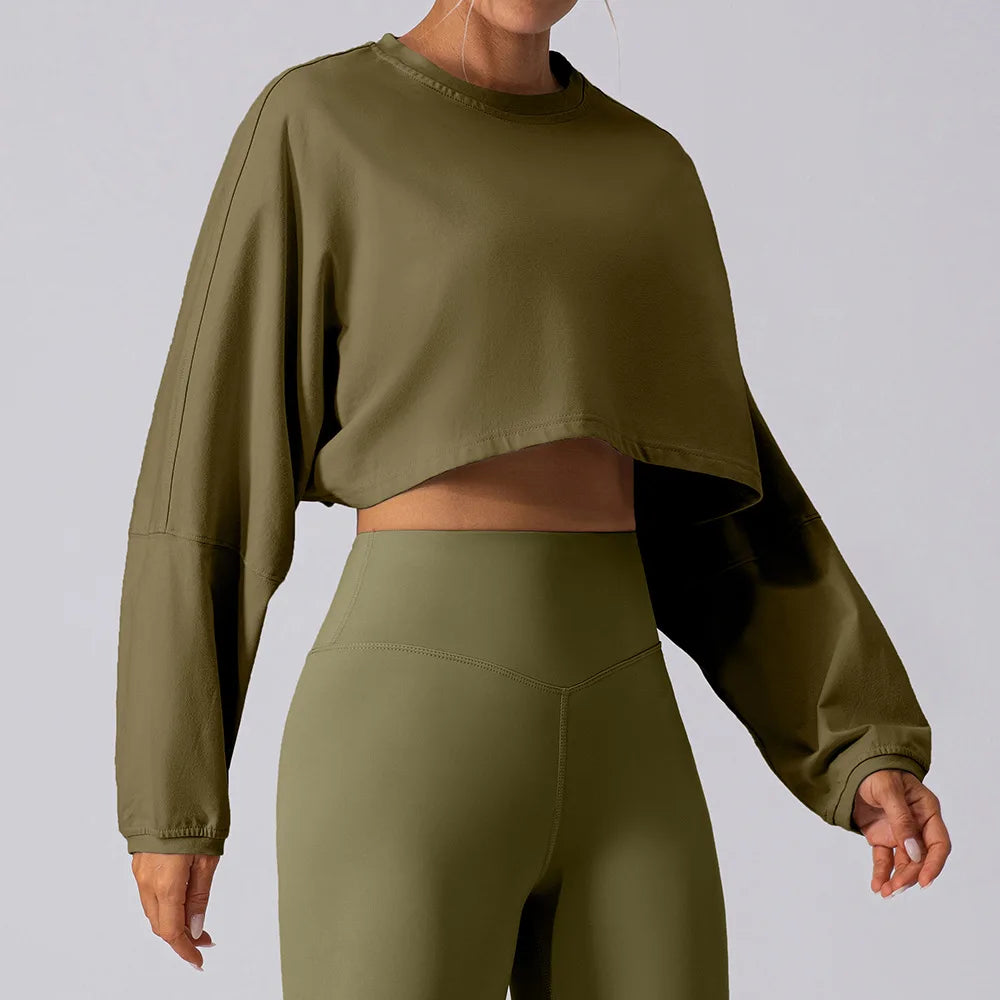 Custom Logo Fitness Sports Pullover Women Leisure Loose Long Sleeve Crop Top Pump Cover Imagen principal del producto