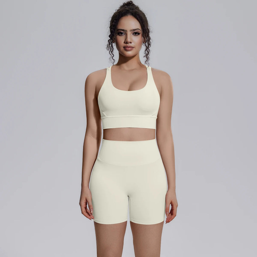 Seamless Yoga Set 2 Piece Women High Waist Leggings Shorts Sports Bra Fitness  Running Sportswear Workout Clothes